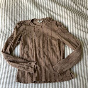 Women's Brown Ribbed Long Sleeve Top | XS